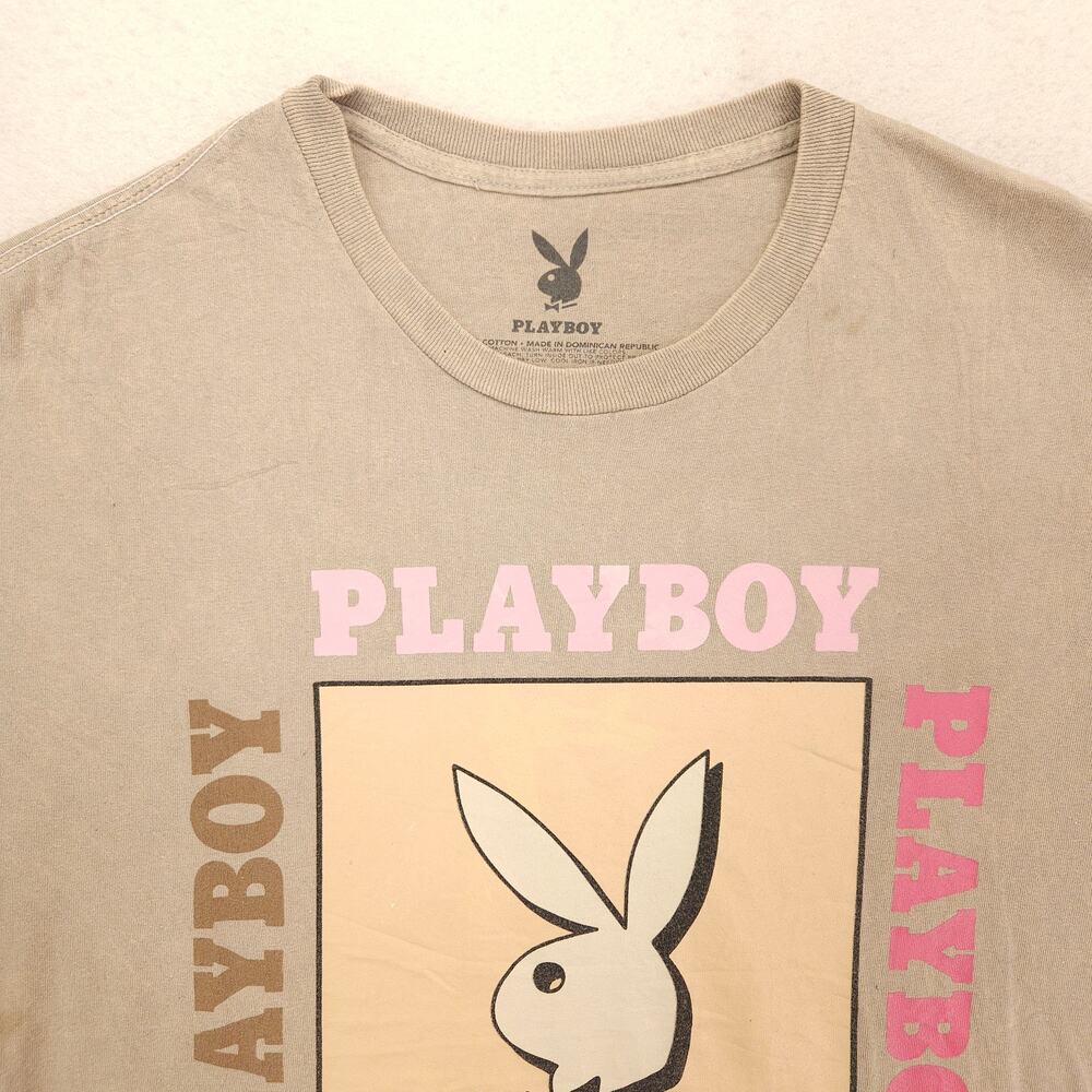 Playboy Graphic Casual Short Sleeve Crew Neck T Shirt Mens Size L Tan 16951